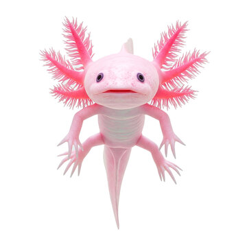 Pink Axolotl with Detailed Feathery Gills - Mexican Walking Fish Close-Up