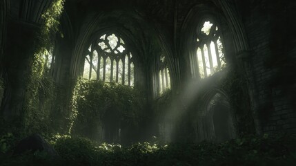 Obraz premium Sunlit Ruin, Lush Overgrowth
