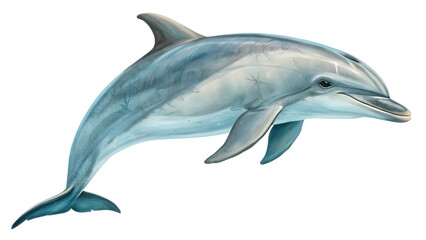 Bottlenose Dolphin Illustration, Graceful Mid-Swim Pose on White