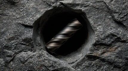 Diamond-tipped core bit making neat circular cut in gray concrete - work contractor building