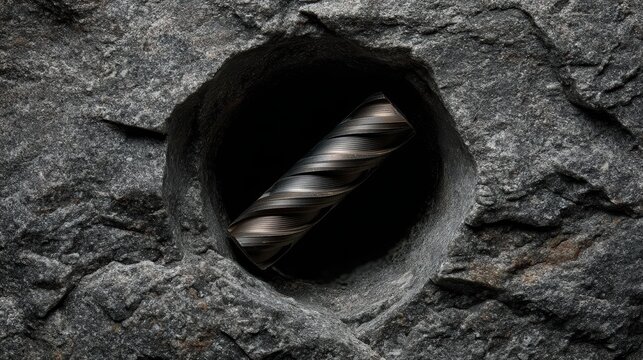 Diamond-tipped core bit making neat circular cut in gray concrete - work contractor building