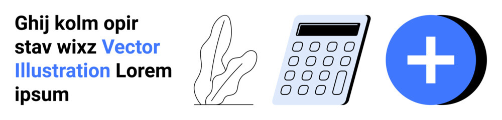 Calculator with sleek buttons, minimal plant icon, and bold blue plus sign. Ideal for finance, growth, health, calculations, positivity, analytics and simple landing page