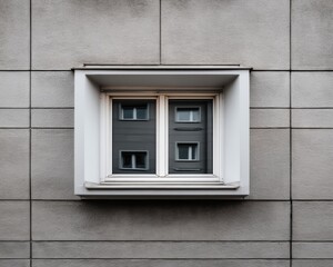 Fototapeta premium Closed PVC window, slightly tilted, showcasing clean lines, crisp apartment detail - handle simplicity closed