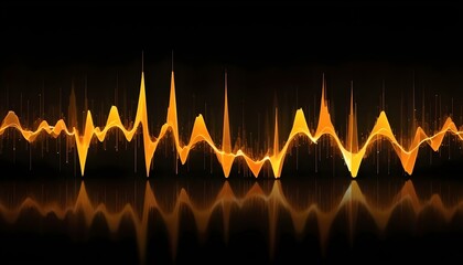 Dynamic orange sound wave illustration on a black background, with reflections creating a modern design.