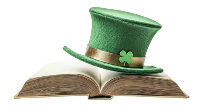 PNG Clover top hat floating book green st..