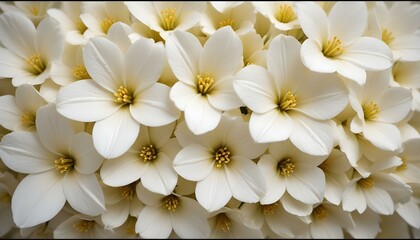 Fototapeta premium A beautiful close-up shot reveals a full frame of white flowers with golden yellow centers.