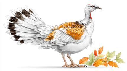 Fototapeta premium Realistic turkey photo isolated on white background with fall leaves art.