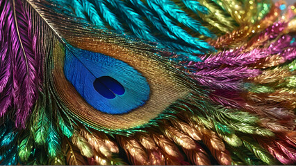 Fototapeta premium colorful peacock feathers, Generative AI
