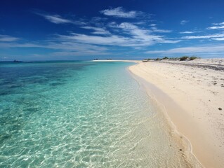 Fototapeta premium Serene tropical beach with turquoise water and white sand under a clear blue sky creating a tranquil paradise for relaxation and vacation getaway scenic view