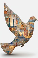 Symbol of World Interfaith Harmony Week Featuring a Colorful Dove Silhouette Filled with Cultural Landmarks