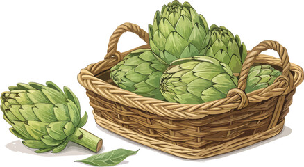 Artichoke in basket in white background Illustration vector design, Artichoke Illustration vector design