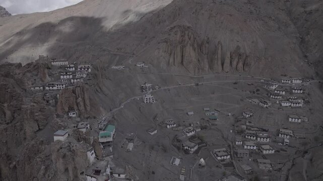 Dhankar village in Spiti valley, Picturesque view of the Key Gompa Monastery (4166 m) at sunrise, Himachal Pradesh, India