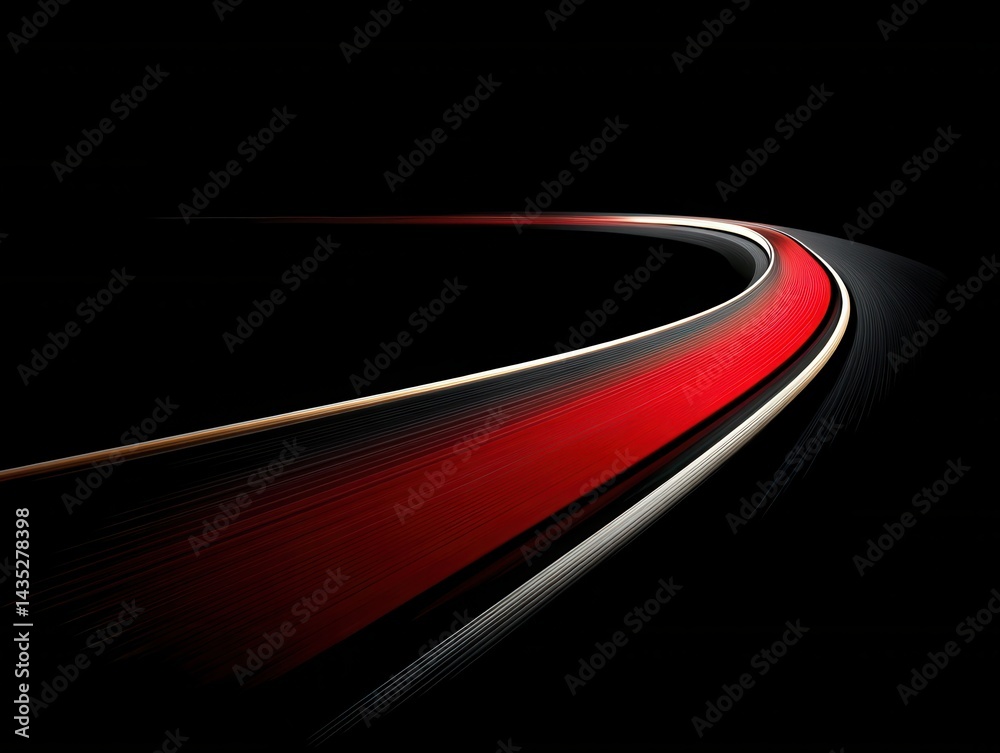 Poster abstract red and white curved lines on black background dynamic flowing design with smooth gradient 