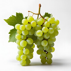 "Fresh Green Grapes Cluster with Leaf on White Background – Healthy Organic Fruit"

