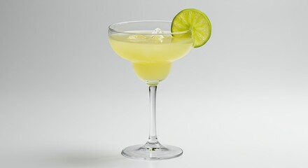 Refreshing Margarita Cocktail with Lime Slice in Clear Glass for Product Display and Promotion on Plain Background