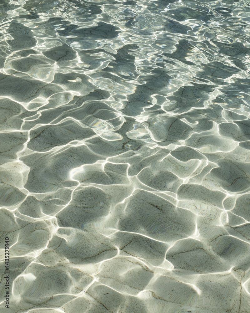 Poster sparkling water surface with light reflections creating abstract patterns on the sandy bottom tranqu