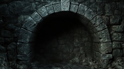 Dark stone archway in ancient wall, mysterious entrance to unknown space.