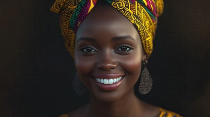 Smiling African woman, online business interface