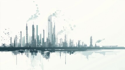 Industrial Cityscape Silhouettes with Reflections