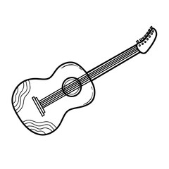 Fototapeta premium Hand drawn acoustic guitar outline, Simple Guitar Illustration, musical instrument sketch, Guitar line drawing. Black and White Guitar Drawing