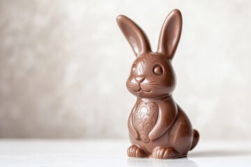 Chocolate bunny figurine on light background with detailed design