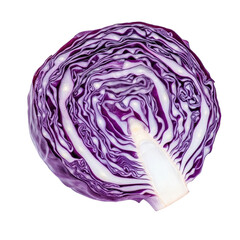 Obraz premium Fresh slices of red cabbage displayed on a Transparent background showcasing vibrant colors and textures, sliced of red cabbage isolated on PNG background