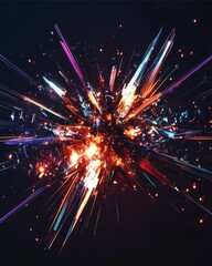 Fototapeta premium Explosive Abstract Art: A stunning display of vibrant colors bursts forth from a central point, showcasing the raw power of energy in a digitally crafted artwork.