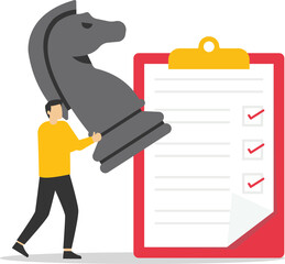 men with chess and checklist. Strategic planning. vector stock illustration

