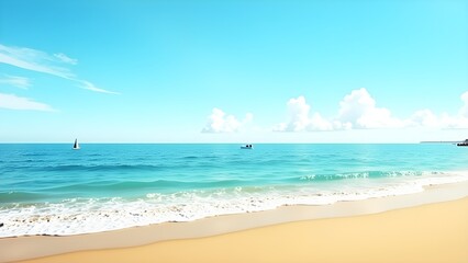 Fototapeta premium Sunny Beach Scene with Ocean Waves and Blue Sky