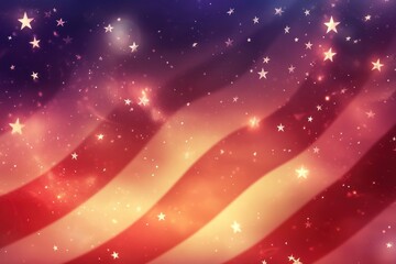 Blurred stars and waving stripes in background, soft lighting, Independence Day design for web or print use