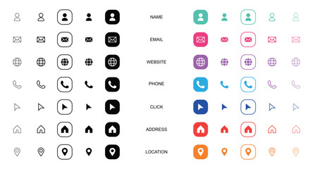 Collection of business card icons in various styles