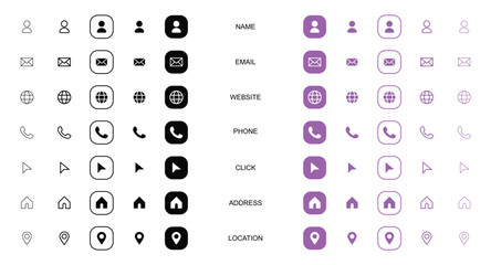 Collection of business card icons in various styles