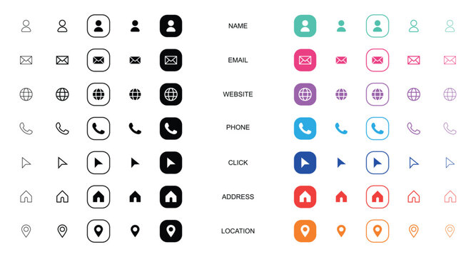 Collection of business card icons in various styles