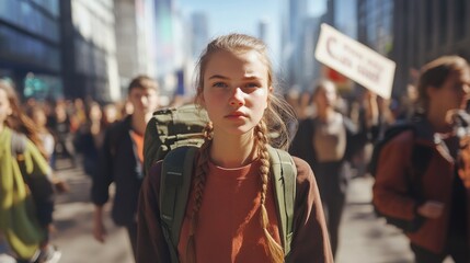 Fototapeta premium Young activists march against climate change