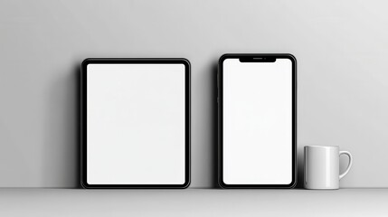 Mockup Screen devices: Tablet and smartphone silver color with blank screen for your design. Vector illustration