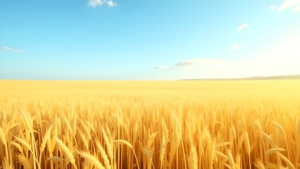 Obraz premium Golden Wheat Field Under a Clear Blue Sky on Sunny Day