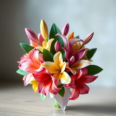 Naklejka premium Abstract hyper realistic watercolor painting of a small, detailed tropical flower bouquet inside a frame, isolated on white background art illustration design