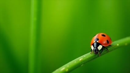 Fototapeta premium Ladybug Crawling on Green Stem in Natural Environment