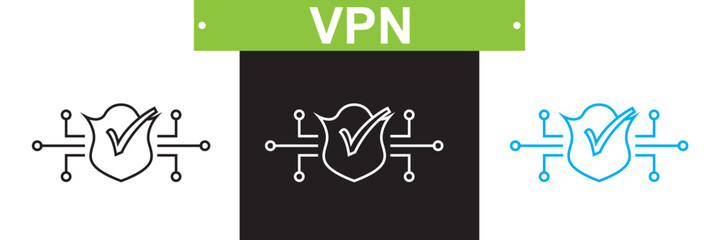VPN icon. Vector for websites, mobile interfaces, presentations, banner, visual branding etc. Vector illustration. isolated on white and black background. EPS 10