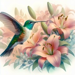 hummingbird and flowers