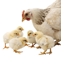 Fototapeta premium Hen With Its Chicks White Background
