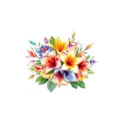 Obraz premium Abstract hyper realistic watercolor painting of a small, detailed tropical flower bouquet inside a frame, isolated on white background art illustration design