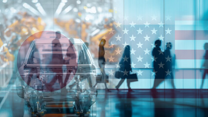 futuristic business and manufacturing integration between Japan and USA, auto industry, diplomacy visual