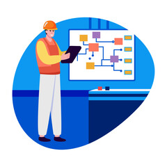 A construction engineer doing planning, flat illustration