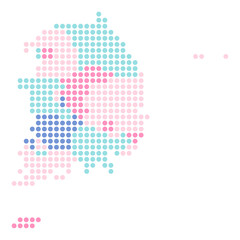 원형 도트 모자이크 표현 남한 한반도 한국