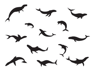 Obraz premium Set of plesiosaurus vector silhouette