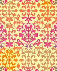 Create vibrant geometric Damask fabric with floral elegance and soothing colors, seamless pattern.