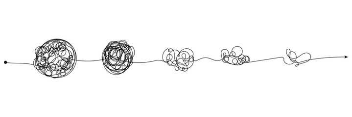 Complex line and Complicated way. Idea thinking process concept. Messy ball becomes a straight line concept.