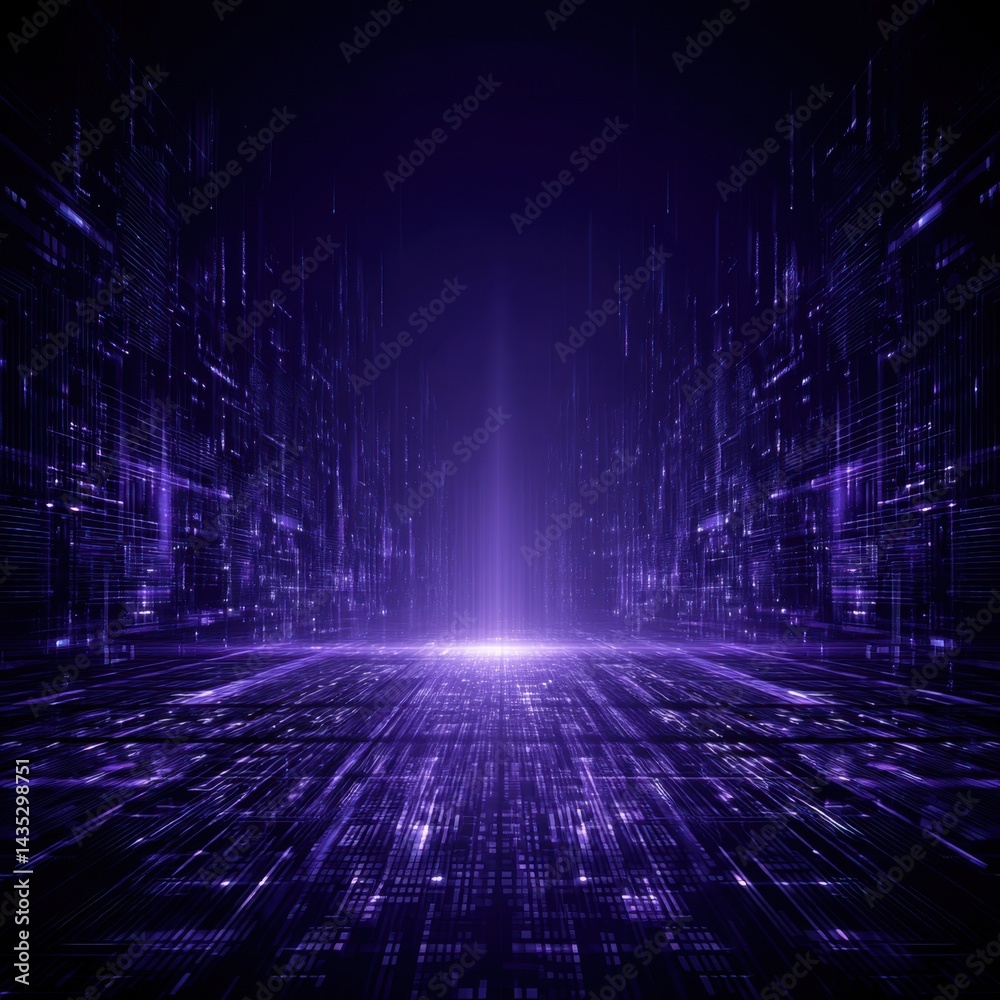 Poster captivating purple digital matrix background showcasing futuristic technology and virtual reality wi