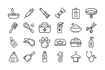 Naklejka premium Everyday Pet Care Line Art Icons Collection for Dog and Cat Essentials